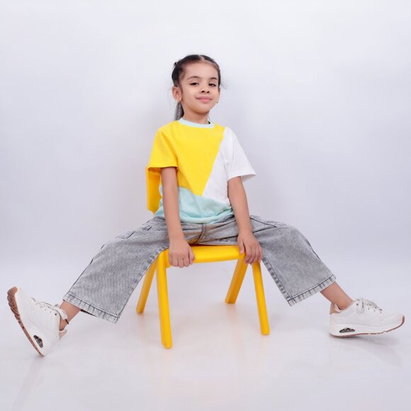 NEW Unisex Kids Colorblock T Shirt - Boy/Girl 100% Pure Cotton - Picture 3 of 8